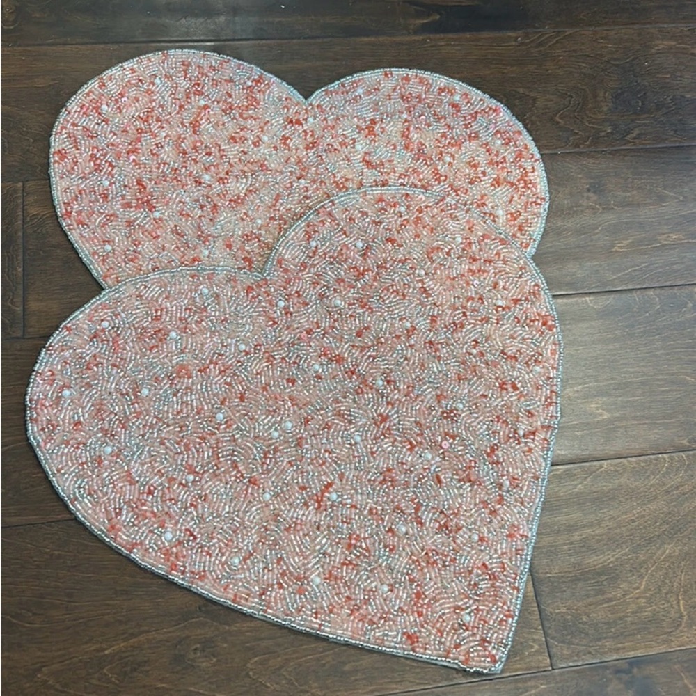 2 Storehouse Beaded Heart Shaped Charger Placemat New 15” Pink